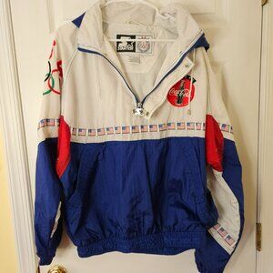 Starter Olympics Team USA Jacket Mens Sz L Pullover Half Zip 1996 Atlanta Flag